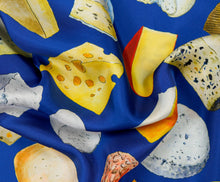 Load image into Gallery viewer, Cheese Lovers Silk Scarf | Blue
