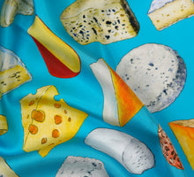 Load image into Gallery viewer, Cheese Lovers Silk Scarf | Turquoise