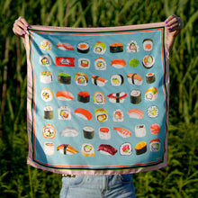 Load image into Gallery viewer, Sushi Lovers Silk Scarf | Blue