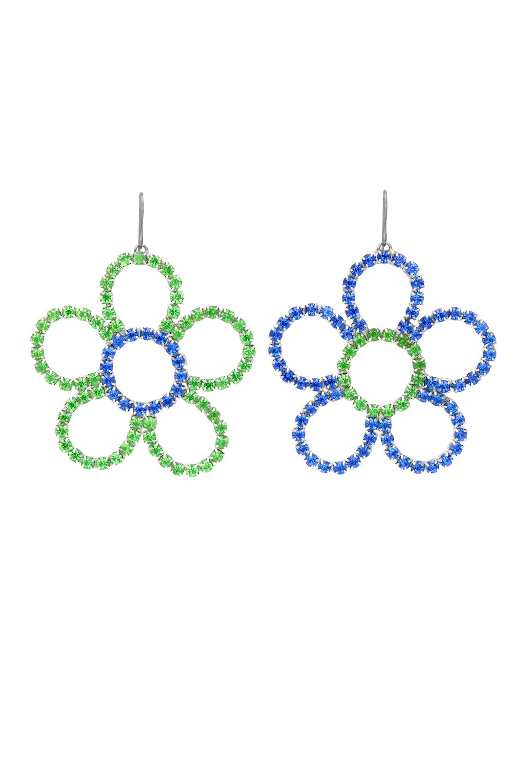 Glam Daisy Mismatched Earrings | Blue and Green