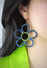 Load image into Gallery viewer, Glam Daisy Mismatched Earrings | Blue and Green
