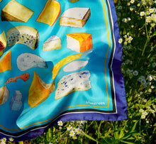 Load image into Gallery viewer, Cheese Lovers Silk Scarf | Turquoise

