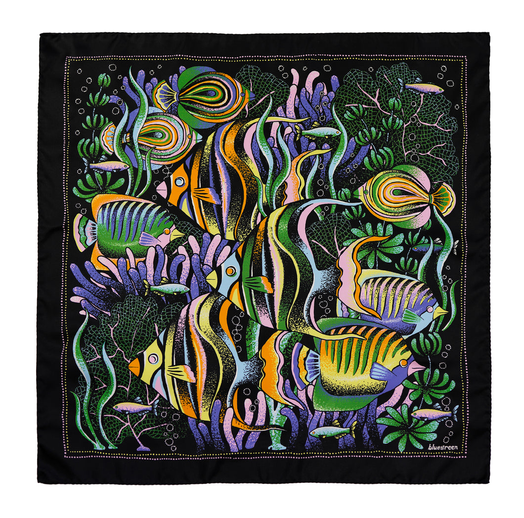 Silk scarf featuring tropical fish making their way through a lush coral reef      -25